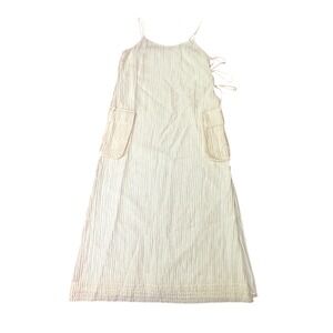 Find Me Now Amar Midi Dress Bone Crinkle Side Tie Cargo Pocket Slip Dress Size S